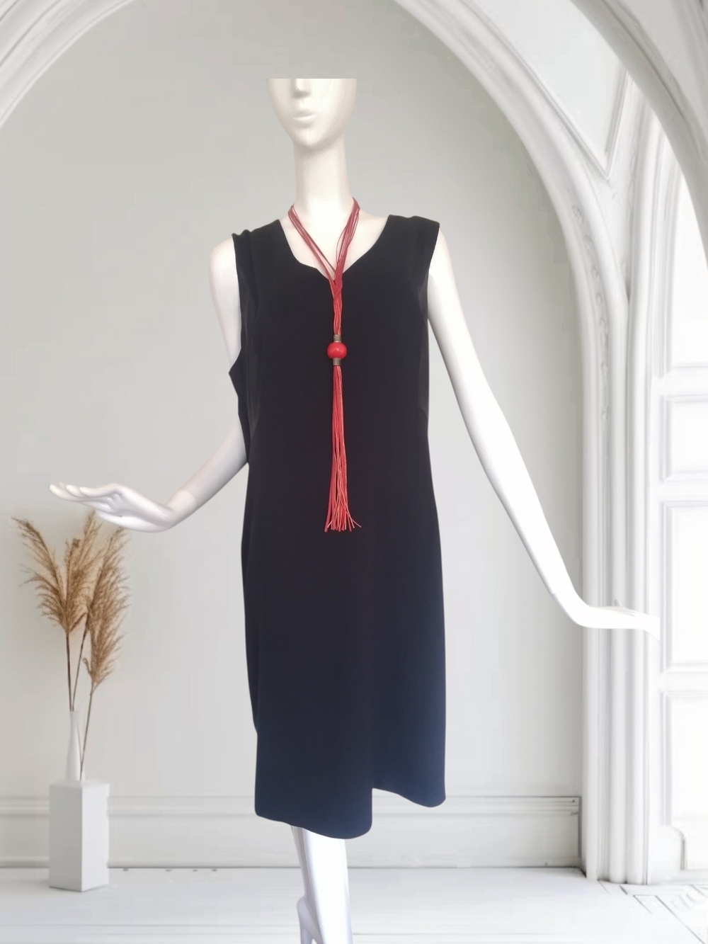 Classic Black V-Neck Midi Dress